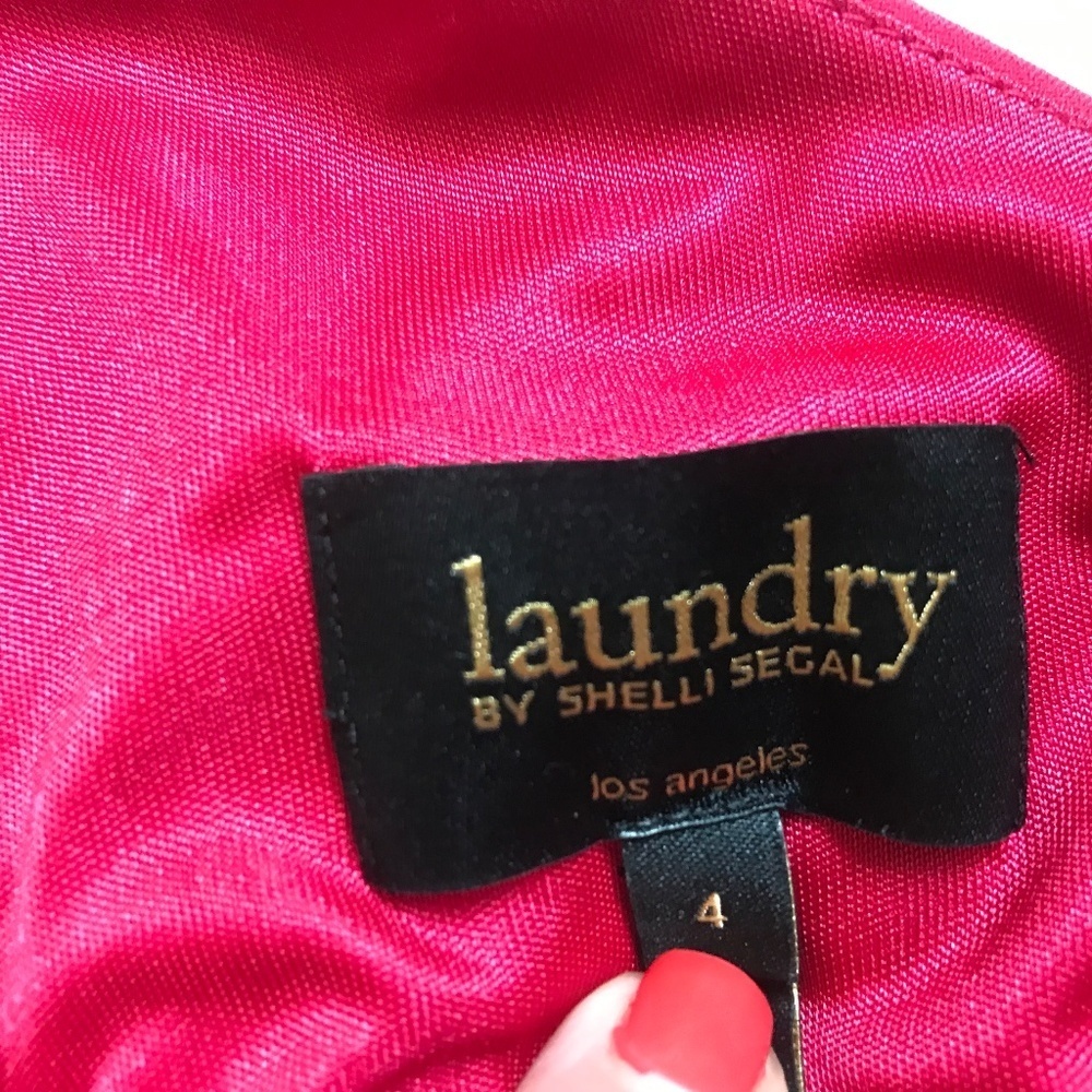LAUNDRY, by Shelli Segal, One shoulder dark pink, body slimming dress, sz 4 - Picture 9 of 9